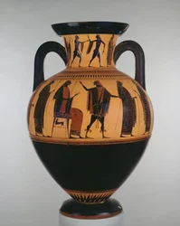 Attische zwartfigurige amphora versierd met scènes van Zeus en Hermes, door de Affecter Schilder, ca. 540-525 v.Chr.